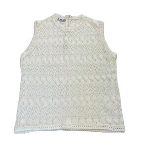 Lace Sheer Sleeveless Ivory/Cream/Neutral Round/Crew Neck Blouse/Shell, Size M